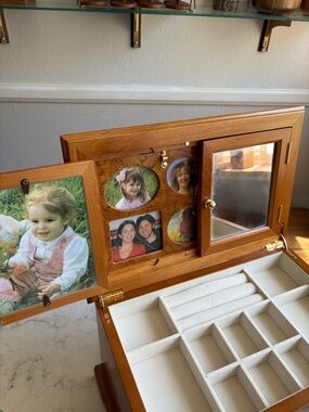 Vintage Wood Jewelry Box with Two Drawers - Brown